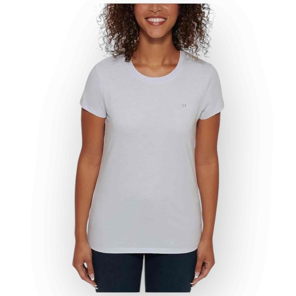 NWT Calvin Klein Jeans Women Blue Cotton Modal Metallic Logo Crewneck Tee XL
